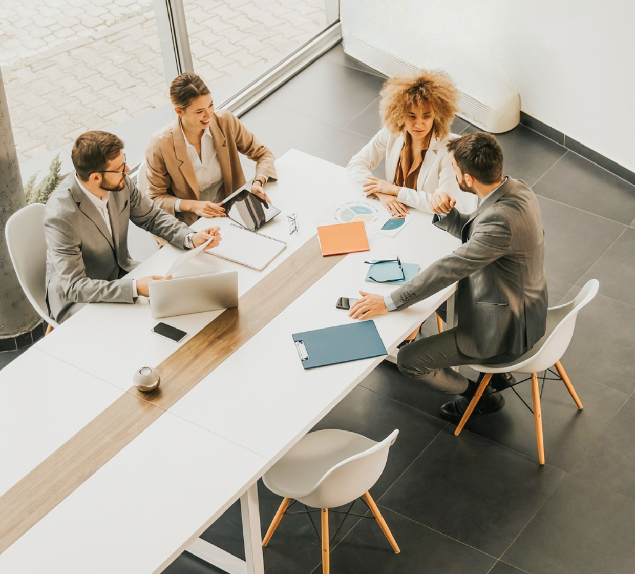 Business meeting, people discussing